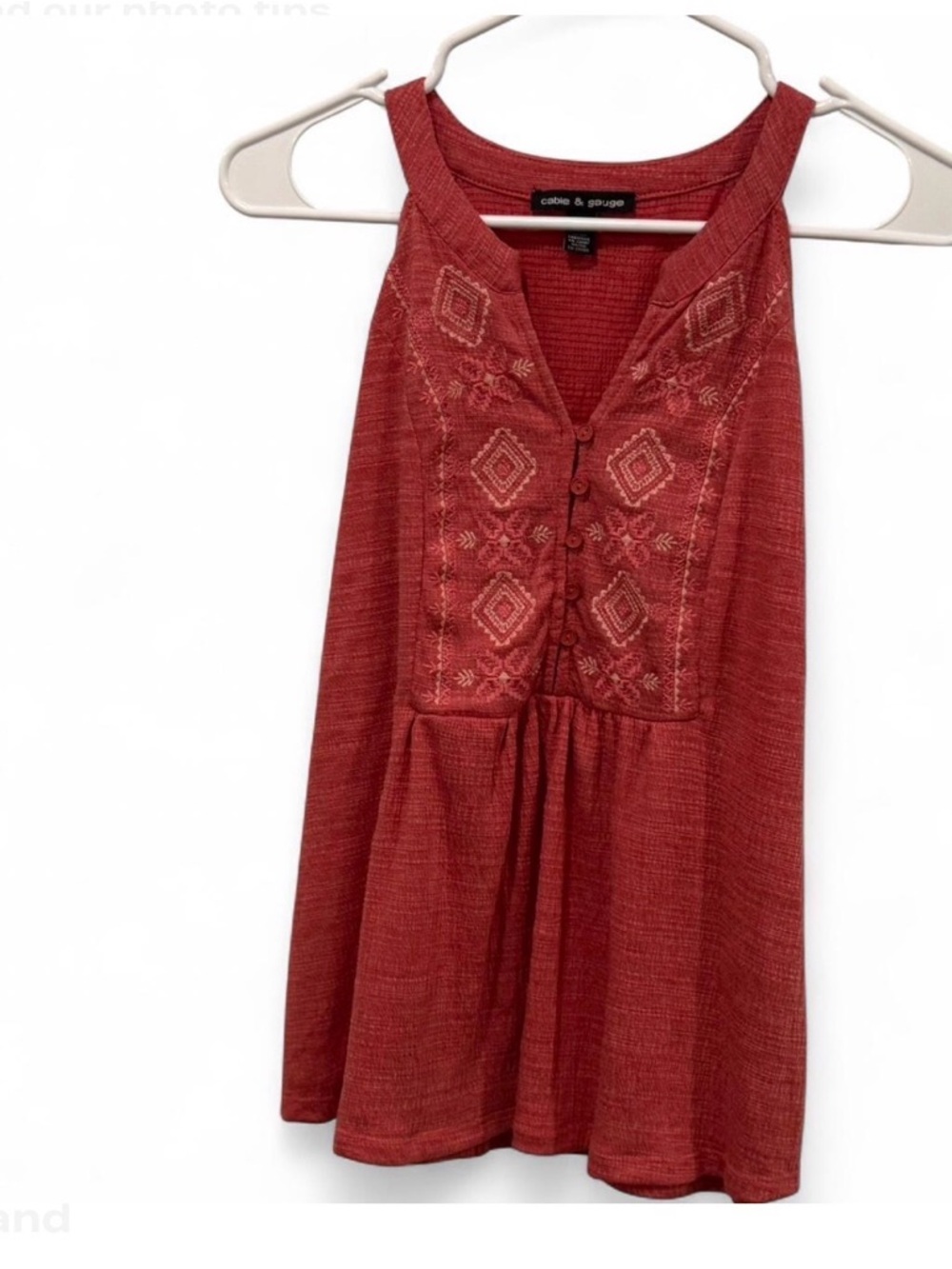Red Boho Embroidered Sleeveless Top Size S